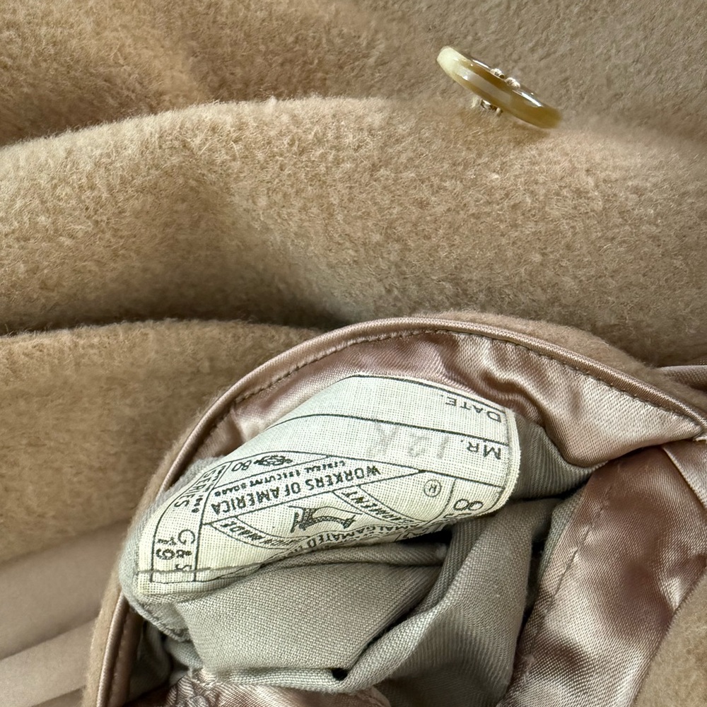 Vintage Brooks Brothers Women's Classic Tan Long trench Pea Coat Sz. Medium - Picture 11 of 11